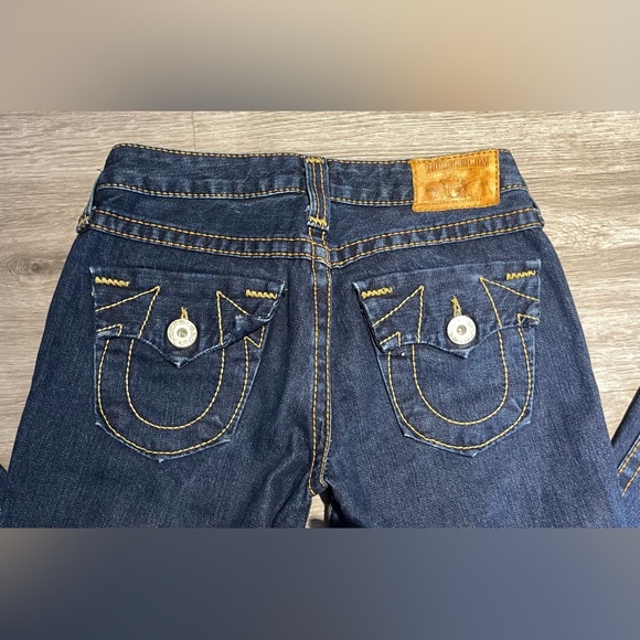 Vintage True Religion Jeans Snap Pocket Low Rise No Stretch Sz 26 Dark Blue USA - Picture 1 of 14
